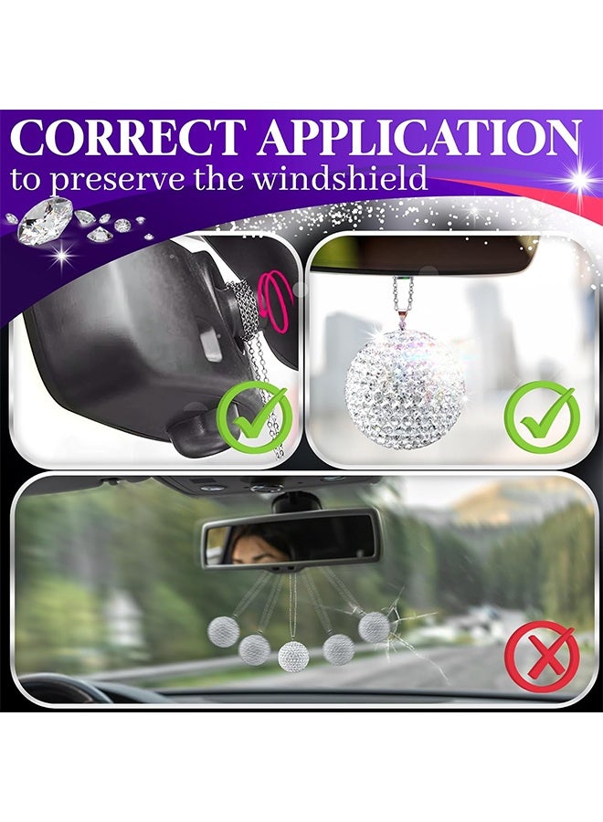 Bling Car Accessories - Elegant 1.37" Crystal Ball Rear View Mirror Charm with Hand-Set Sparkling Rhinestone and 17.7" Long Chain - Bling Rear View Mirror Accessories, Crystal Car Hanging Ornament - Image 5